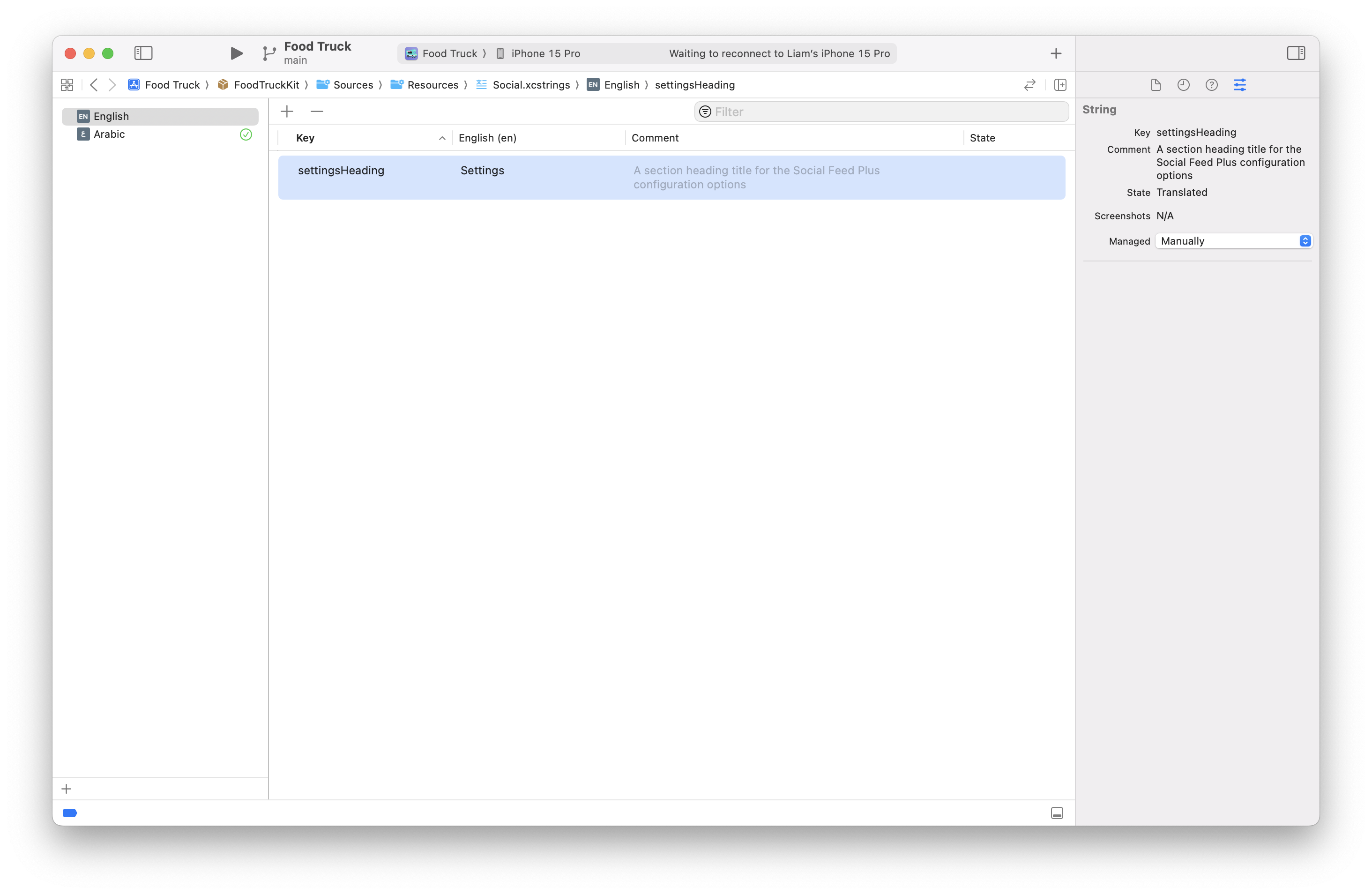 A screenshot of the Strings Catalog editor in Xcode